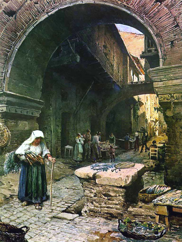 Ettore Roesler Franz,Portique d'Ottavia (environ 1896)